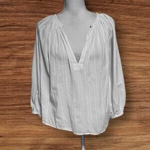 Nili Lotan Size XS Popover Top Blouse Oversized V Neck White Cotton Boho Cottage